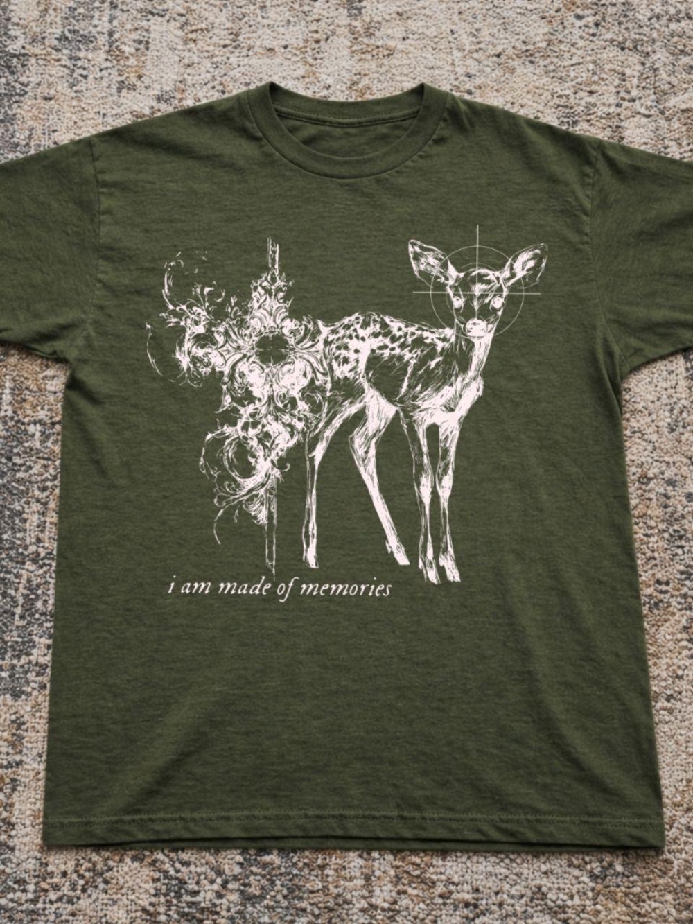 Gildan Olive Green Tee with White Deer Graphic